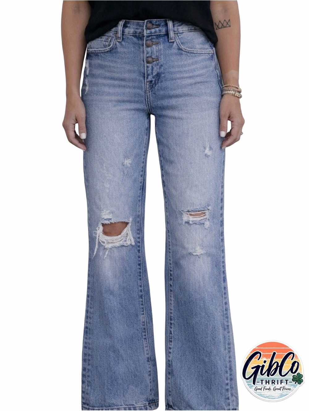 Cello | Size 9 | Medium High Rise Flare Jeans | Light Blue Distressed